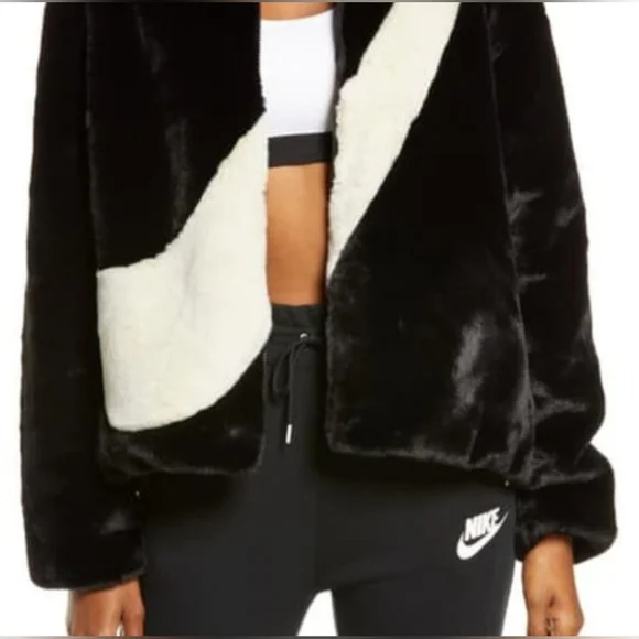 Nike Sportswear Faux Fur Jacket Black Full Zip Women’s Medium - Picture 7 of 16